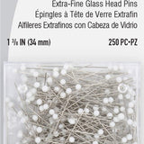 Dritz Extra-Fine Glass Head Pins, 1-3/8-Inch (250-Count),White