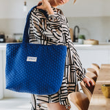 Quilted Pique Knit by See You At Six in Surf the Web Blue | By The Half Yard